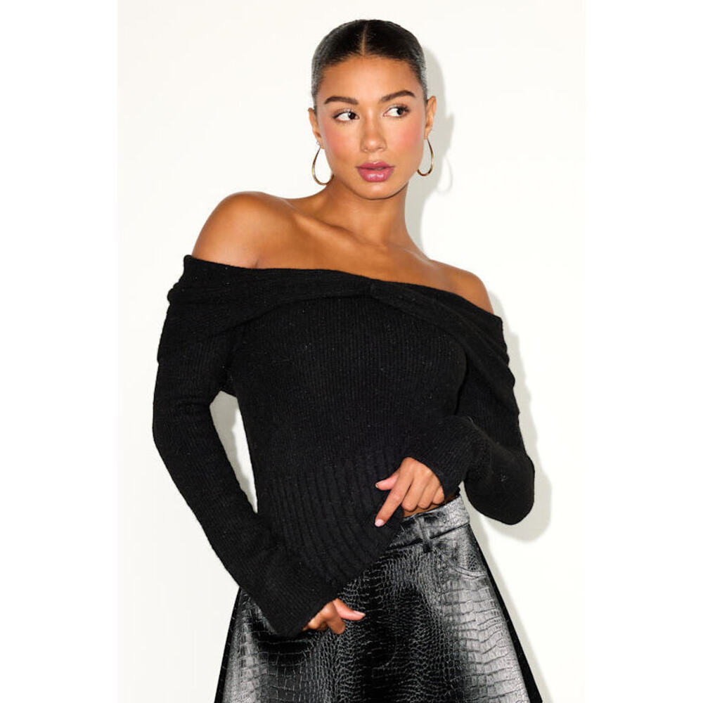 Lulus Evans Black Off-the-shoulder Sweater Top - Size S